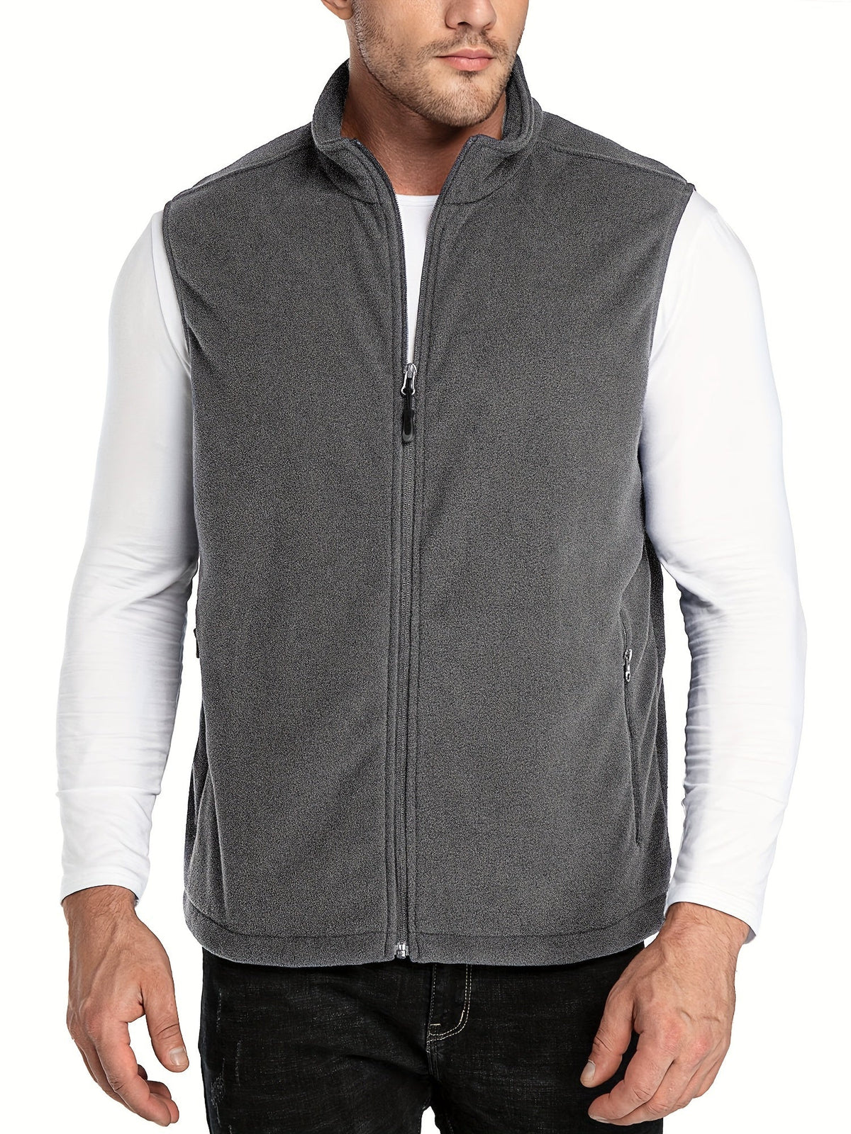 Chaleco polar ZipFleece sin mangas, con cierre de cremallera completa y cuello alto