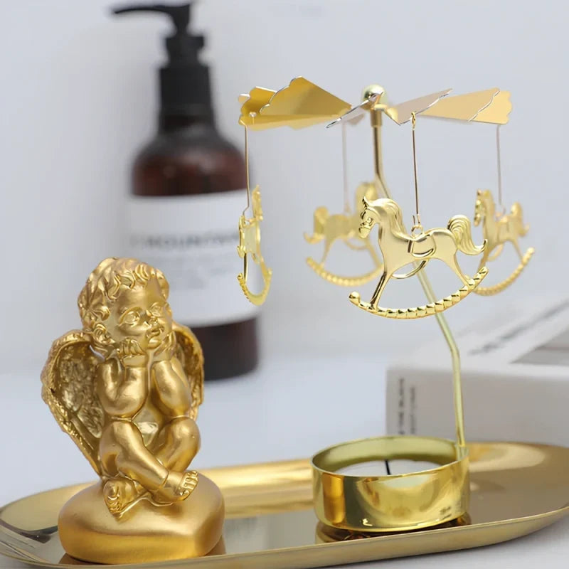 SpinGlow - Carrossel de velas em metal rotativo com ornamentos suspensos