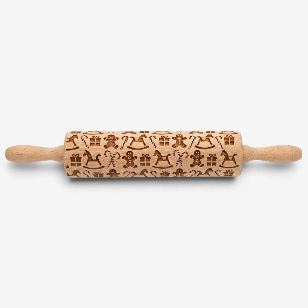 FestiveRoll - Rouleau à pâtisserie en bois gravé de motifs de Noël