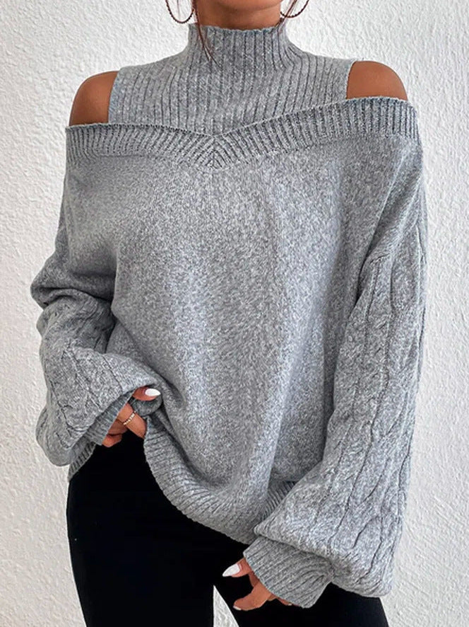 Sophia - Off-Shoulder Sweater with Half Turtleneck and Lantern Sleeves