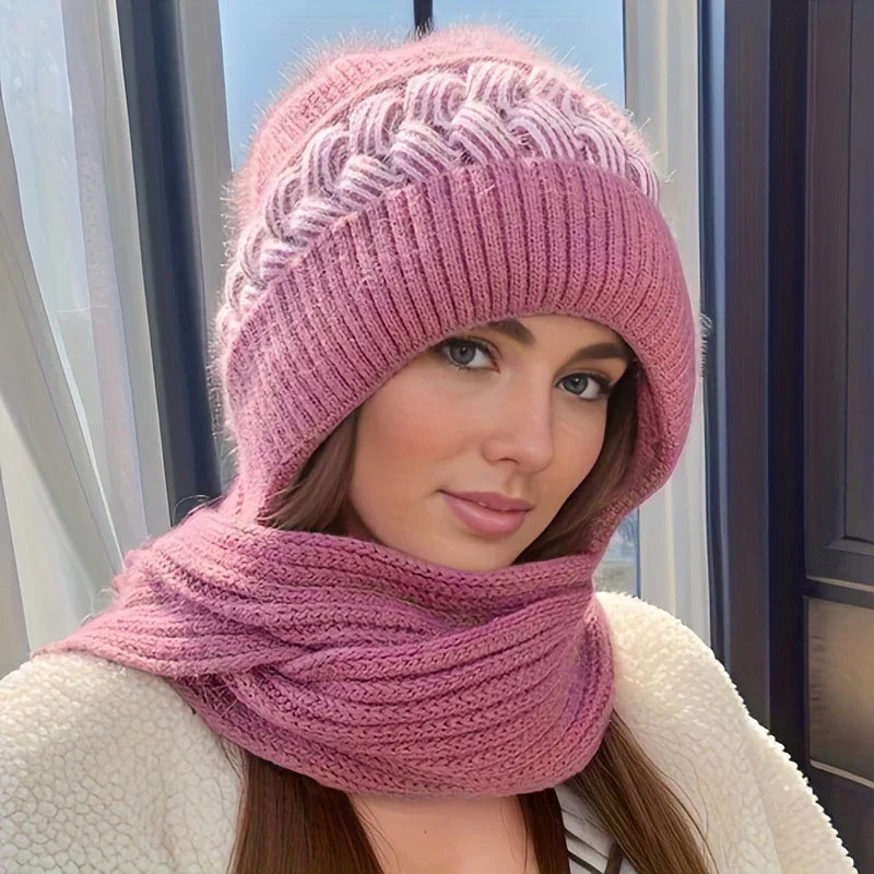 WinterLoom – Pletená čiapka s integrovaným šálom a mäkkou flísovou podšívkou