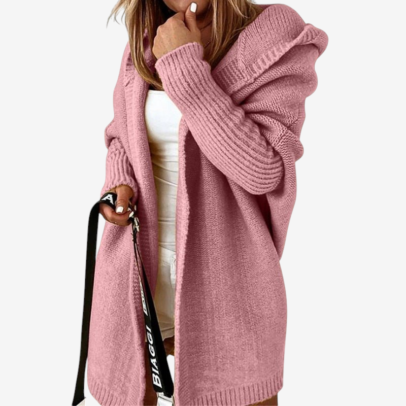 Cardigan lavorato a maglia con cappuccio da donna