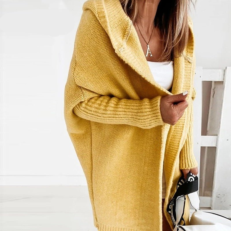Cardigan lavorato a maglia con cappuccio da donna