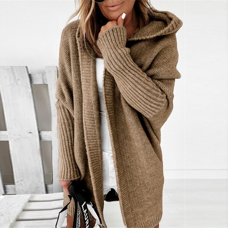 Cardigan lavorato a maglia con cappuccio da donna