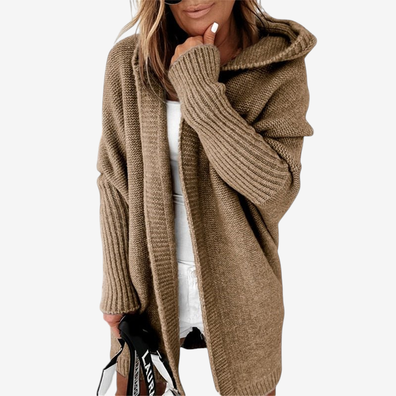 Cardigan lavorato a maglia con cappuccio da donna