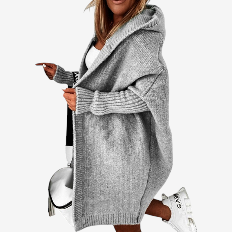 Cardigan lavorato a maglia con cappuccio da donna