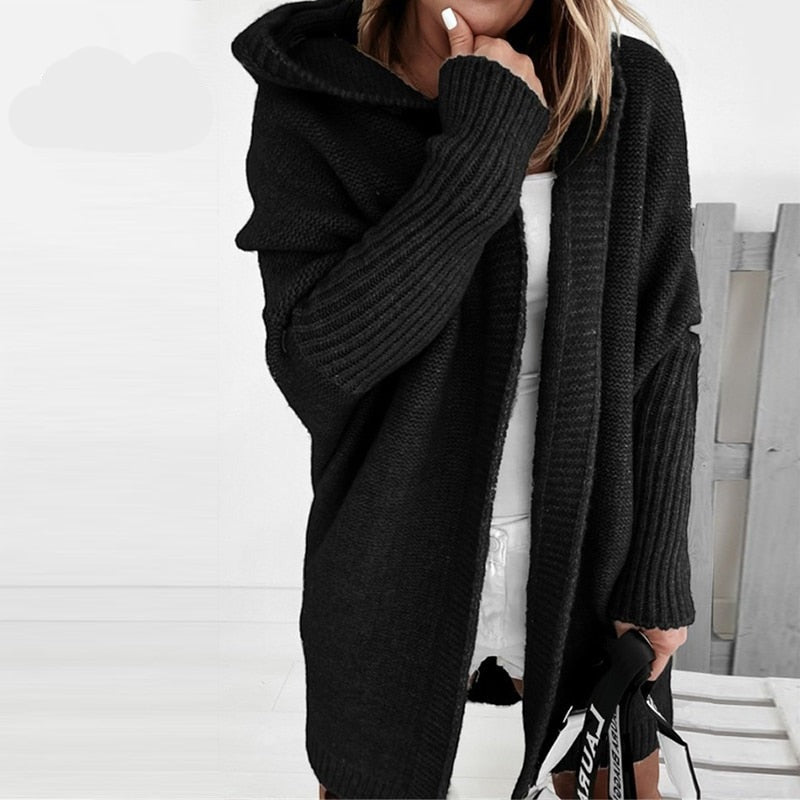 Cardigan lavorato a maglia con cappuccio da donna
