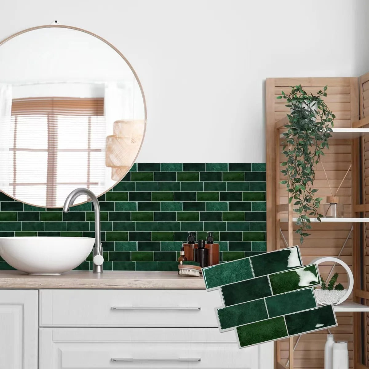 TileSnap - Wodoodporne naklejki z zielonym wzorem cegieł do szybkiej metamorfozy