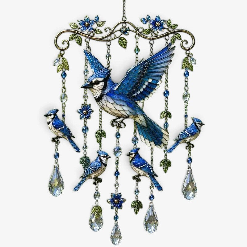 Birdglimmer – ornament pentru captarea razelor soarelui și clopoțel de vânt cu design cu păsări