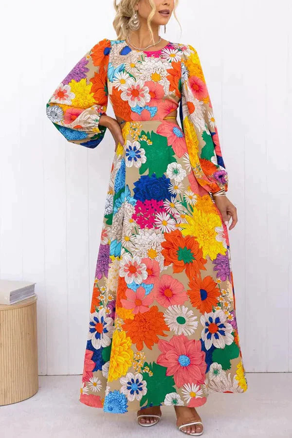 Elara - Robe maxi à imprimé floral avec encolure ronde