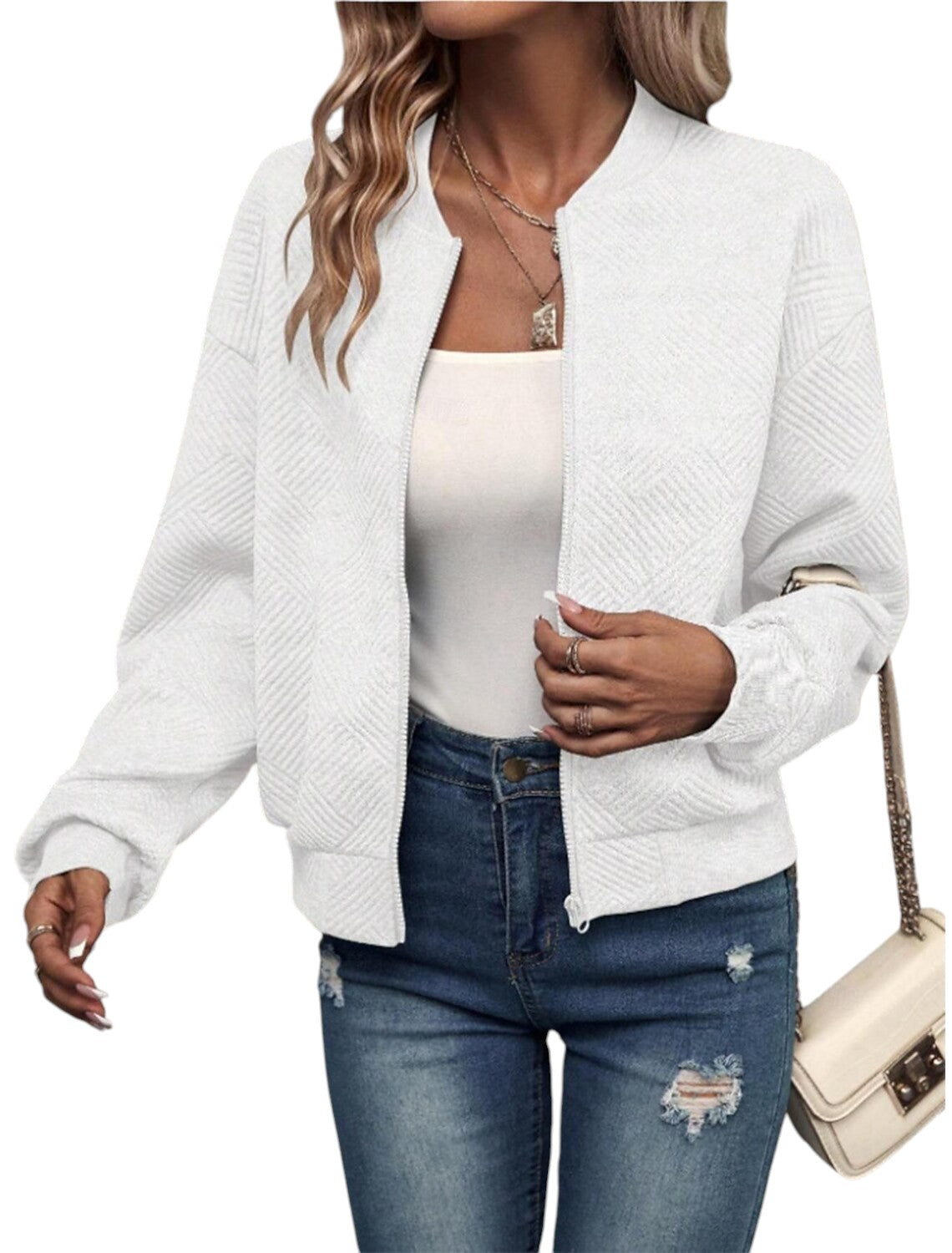 Fiona – Trendy bomber bunda se zipem vpředu a strukturovaným designem