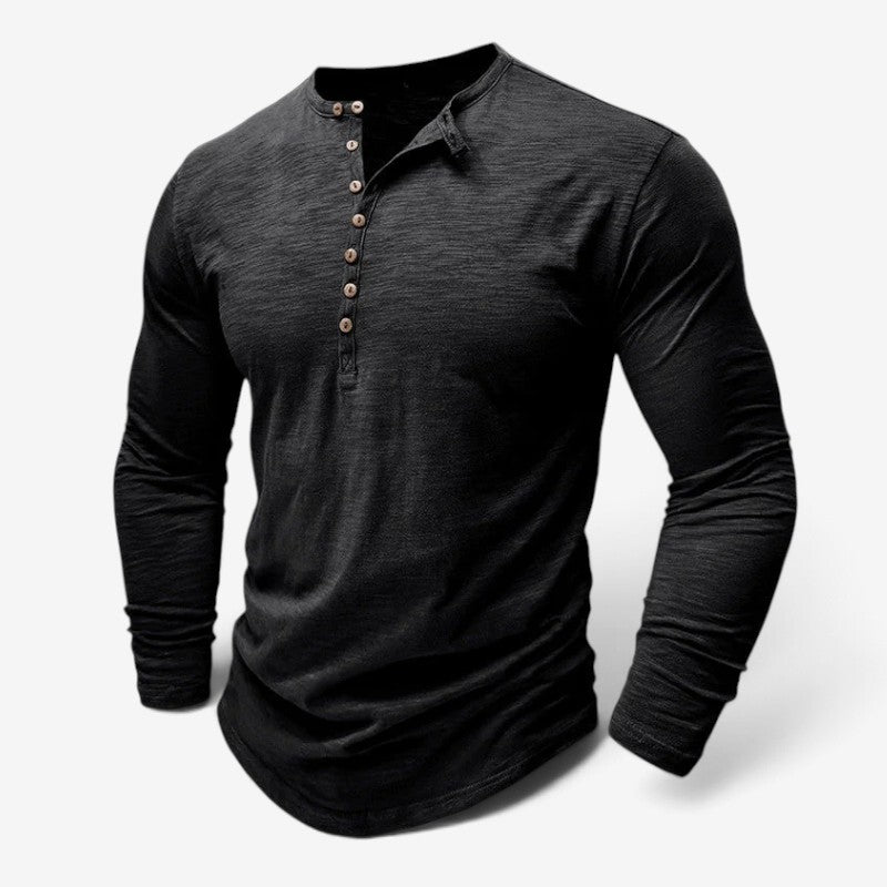 Comforto - Men's Long Sleeve Henley Shirt with Button Placket