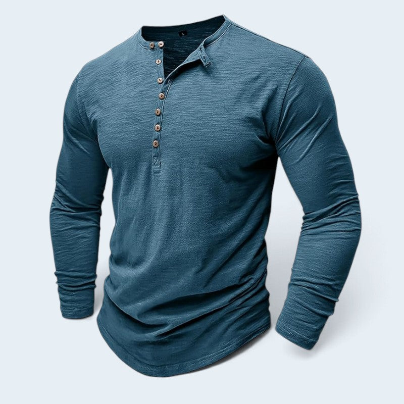 Comforto - Men's Long Sleeve Henley Shirt with Button Placket