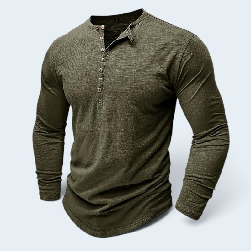 Comforto - Men's Long Sleeve Henley Shirt with Button Placket