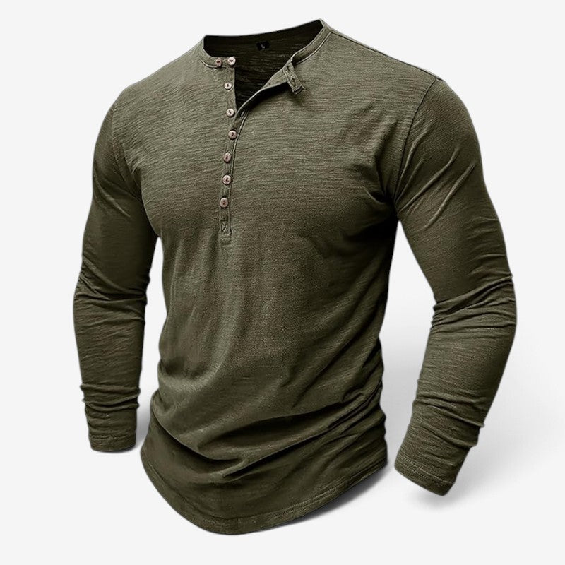 Comforto - Men's Long Sleeve Henley Shirt with Button Placket