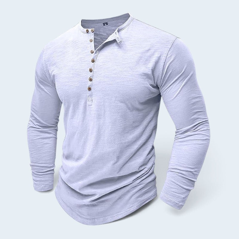 Comforto - Men's Long Sleeve Henley Shirt with Button Placket