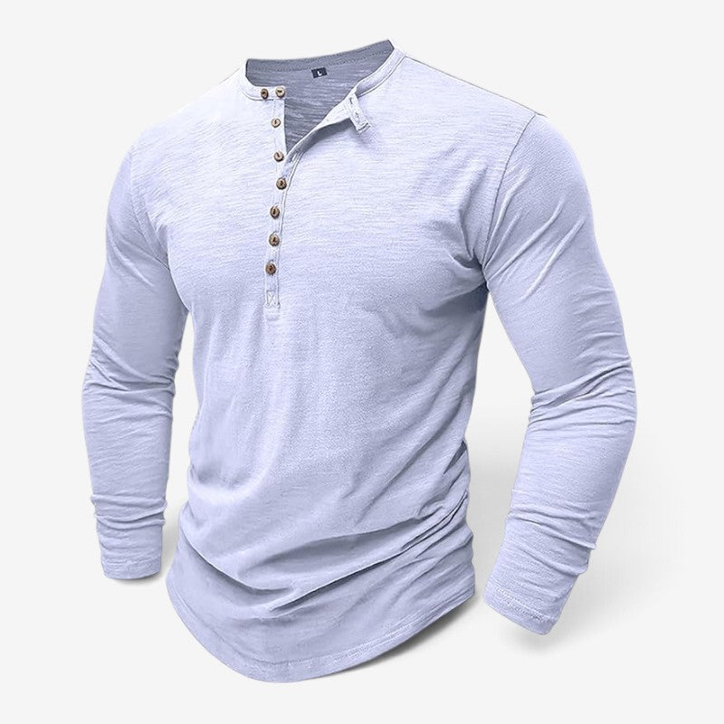 Comforto - Men's Long Sleeve Henley Shirt with Button Placket