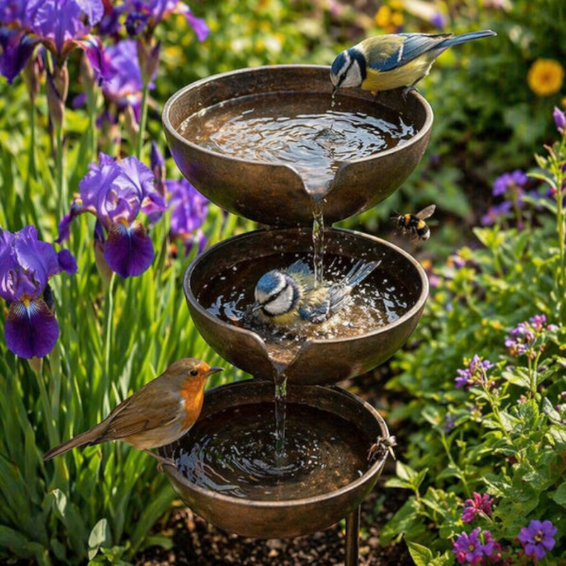 Rainavia – Bain d’oiseaux à 3 niveaux avec récupération de l’eau de pluie
