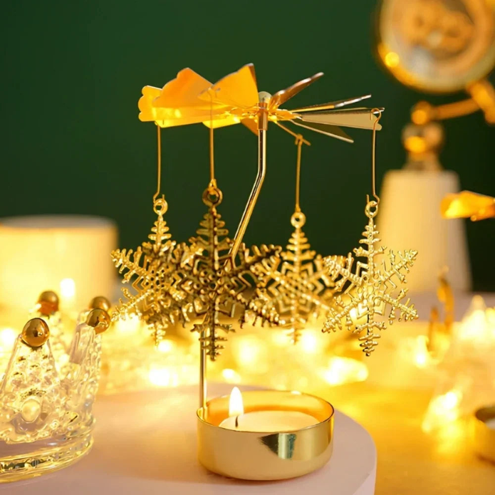 SpinGlow - Carrossel de velas em metal rotativo com ornamentos suspensos