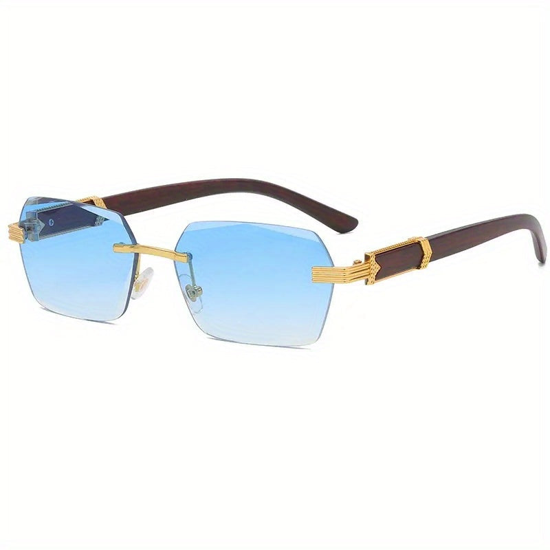 Daniel - Occhiali da sole rettangolari senza montatura con aste in legno sintetico alla moda