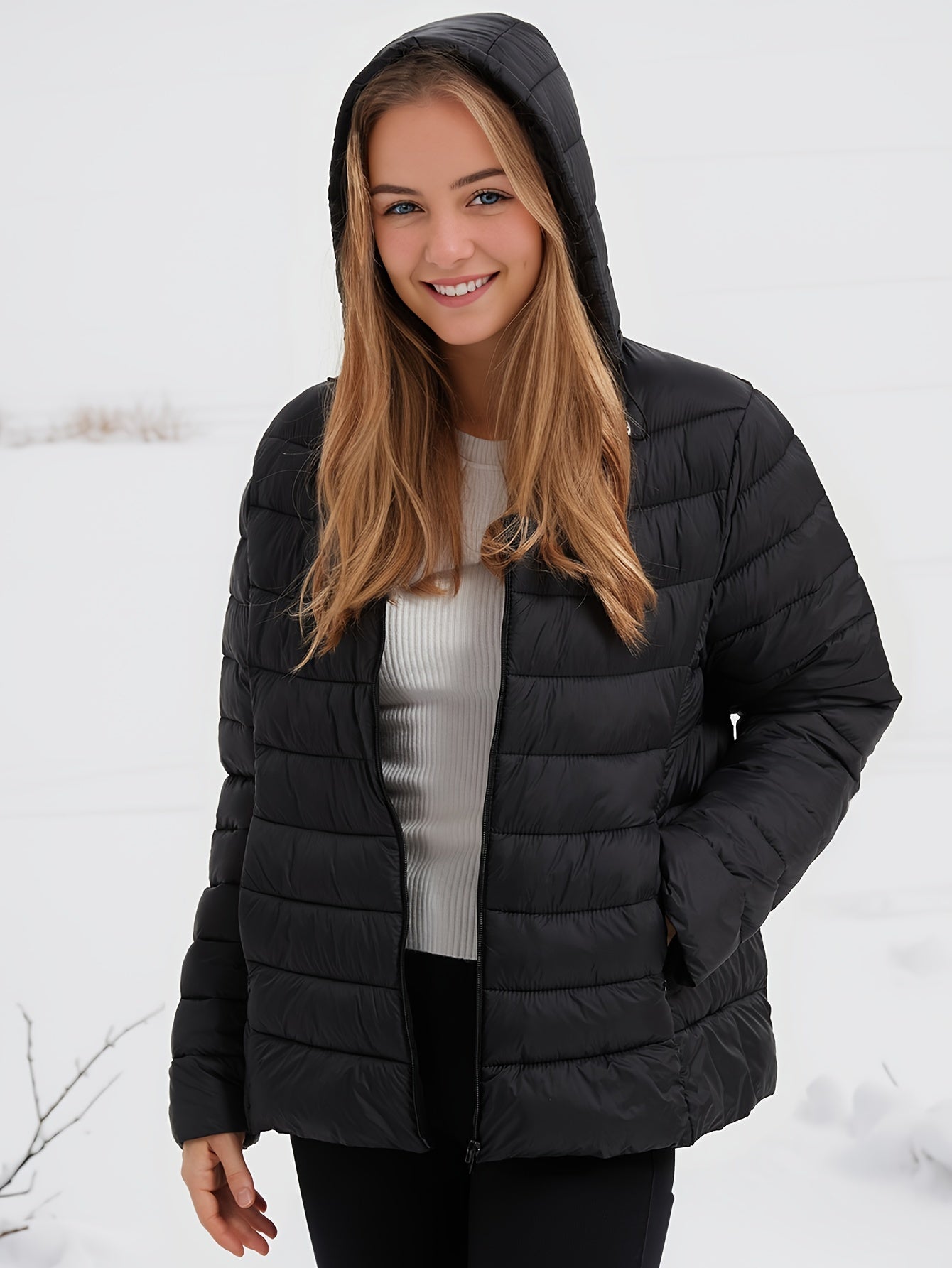 Zara - Giacca calda con cerniera, cappuccio regolabile e design snello
