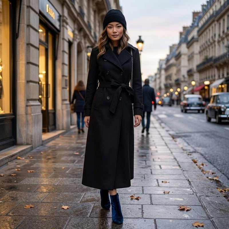 Coatvia - Women's Long Coat With Lapel Collar