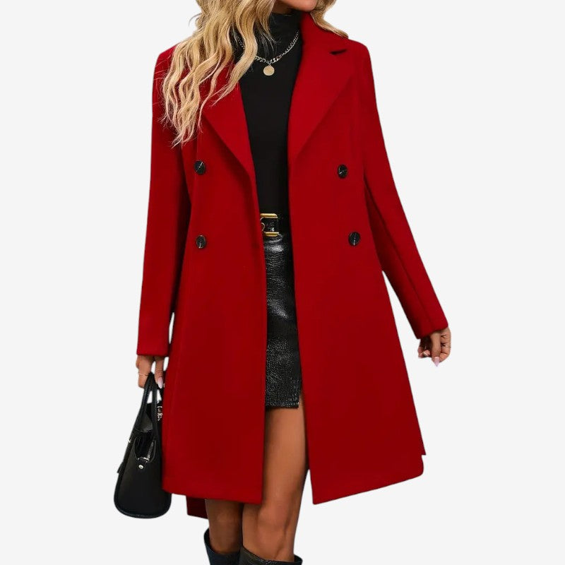 Cappotto da donna con cintura, collo a rever e maniche lunghe