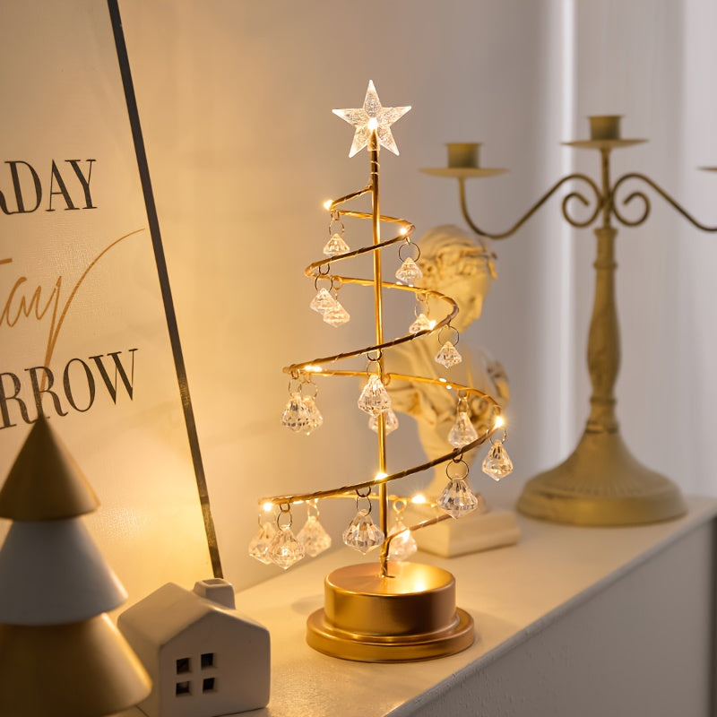 Spiravelle - Albero a spirale in metallo illuminato con ornamenti in cristallo