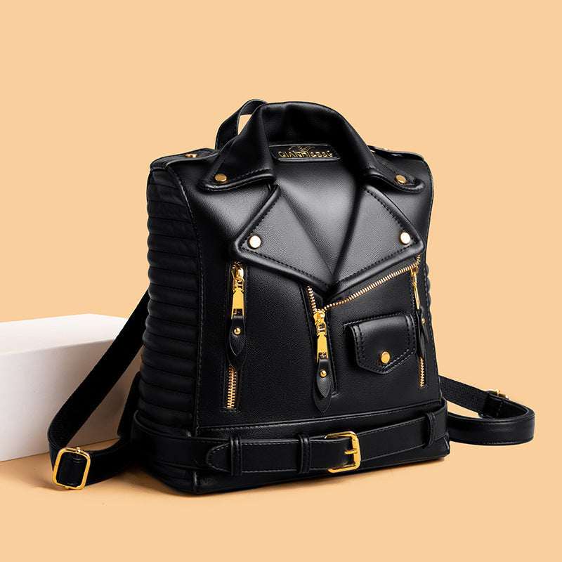 Luna - Stylish jacket-shaped shoulder bag with multiple zippers