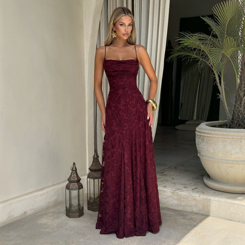 Women’s Square Neck Backless Bodycon Maxi Dress