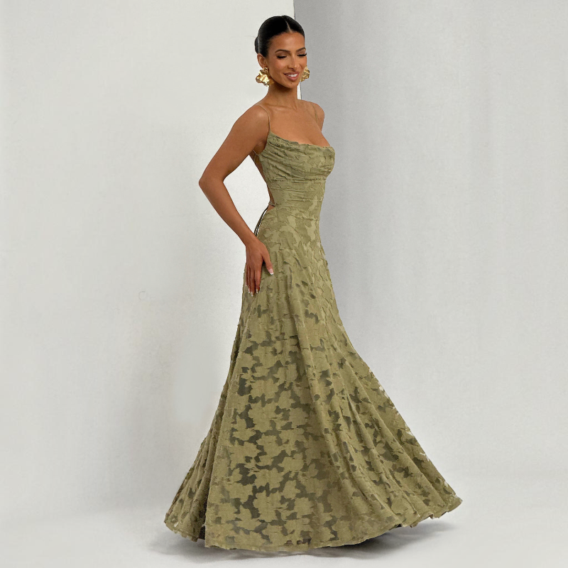 Women’s Square Neck Backless Bodycon Maxi Dress
