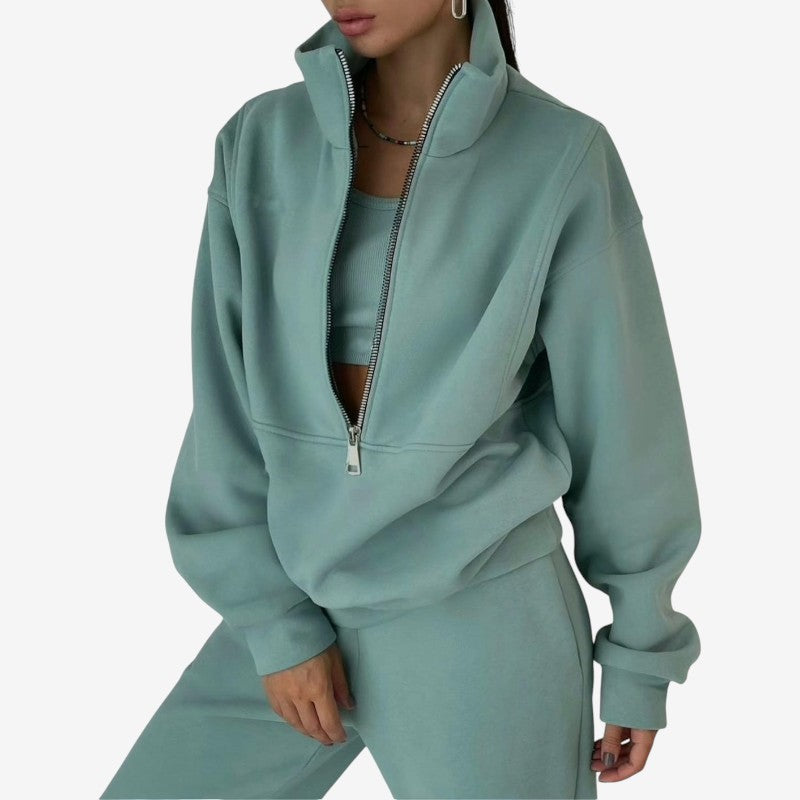 Completo donna con felpa con zip e pantaloni