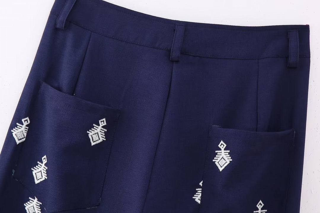 Maria - Pantalon palazzo à jambes larges taille haute avec motifs élégants