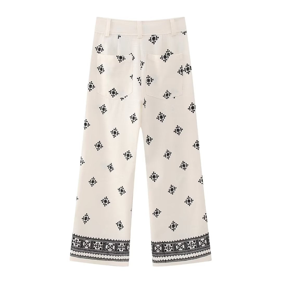Maria - Pantalon palazzo à jambes larges taille haute avec motifs élégants