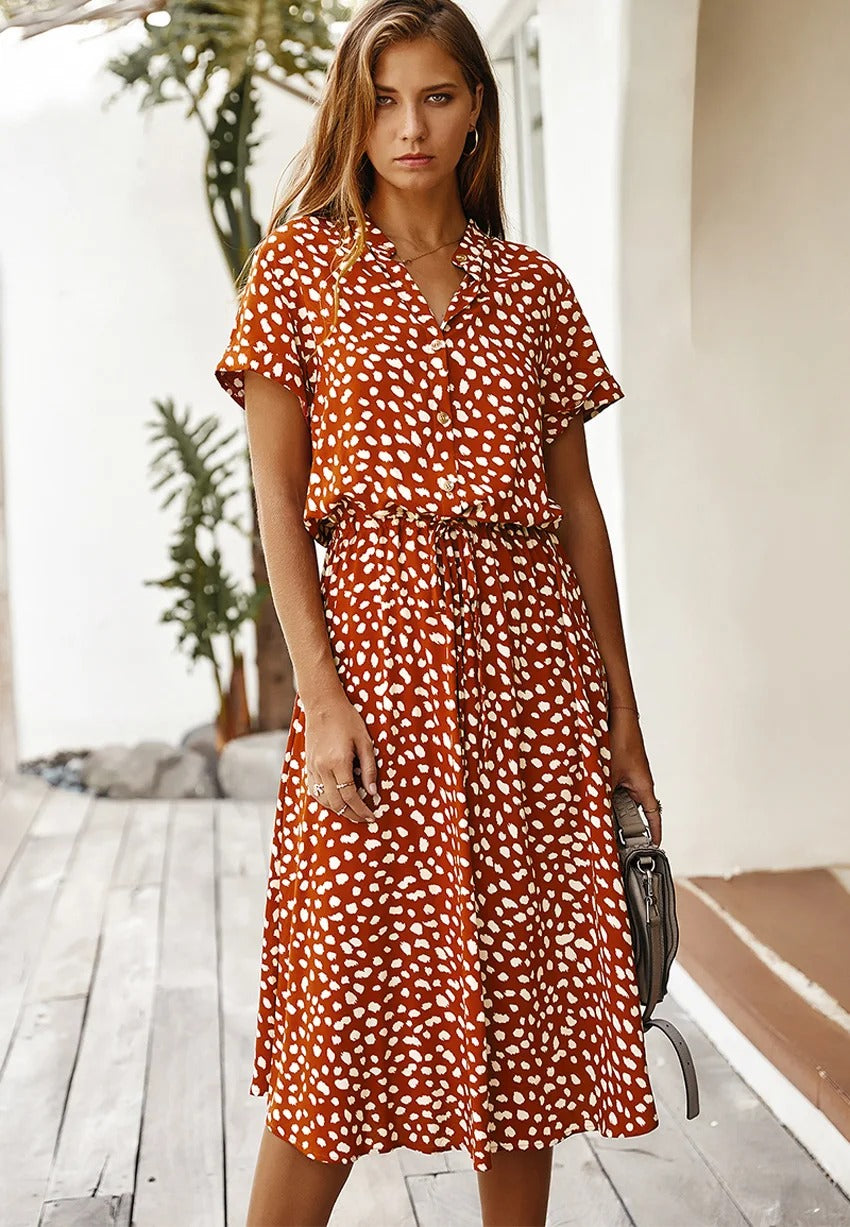 Clara - Flowing Midi Dress with Adjustable Waist
