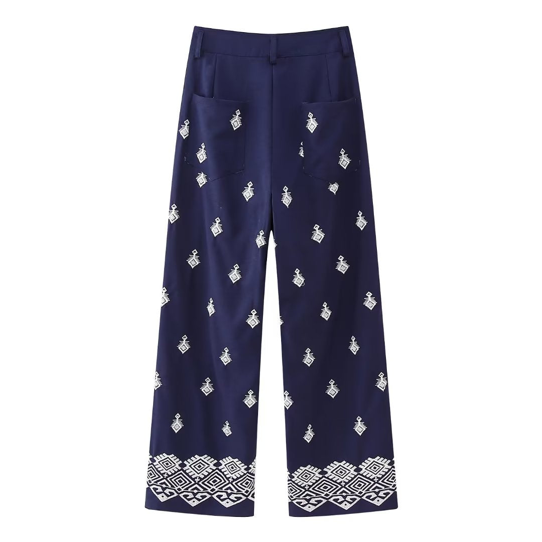 Maria - Pantalon palazzo à jambes larges taille haute avec motifs élégants
