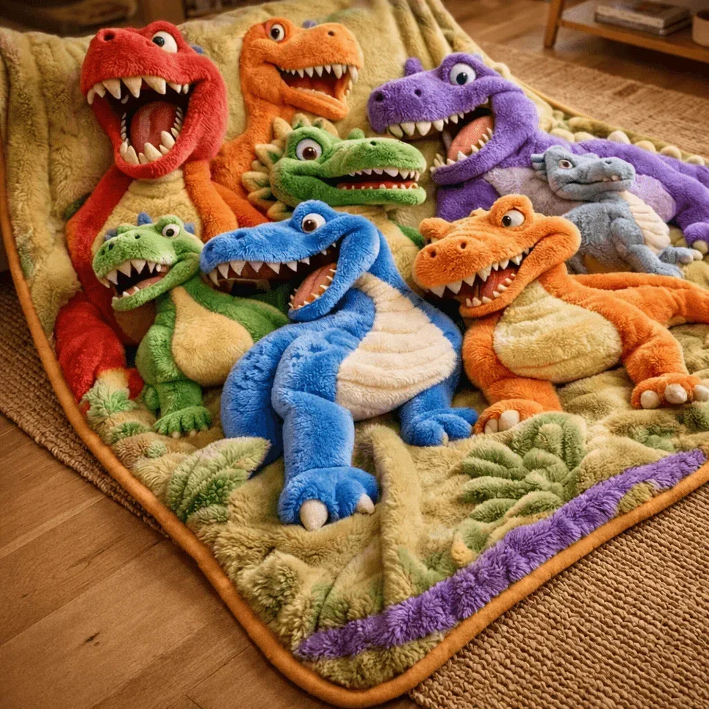 DinoSnuggle - Couverture en peluche avec motif de dinosaure en 3D