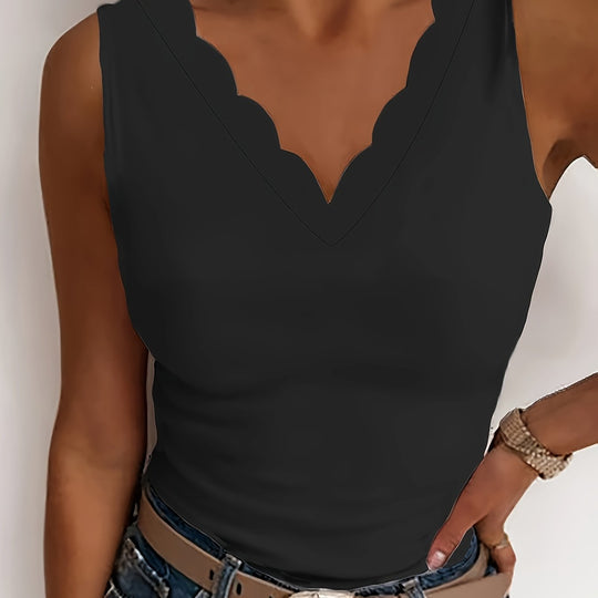 Celeste - Top tank chic cu decolteu în V ondulat și design fără mâneci