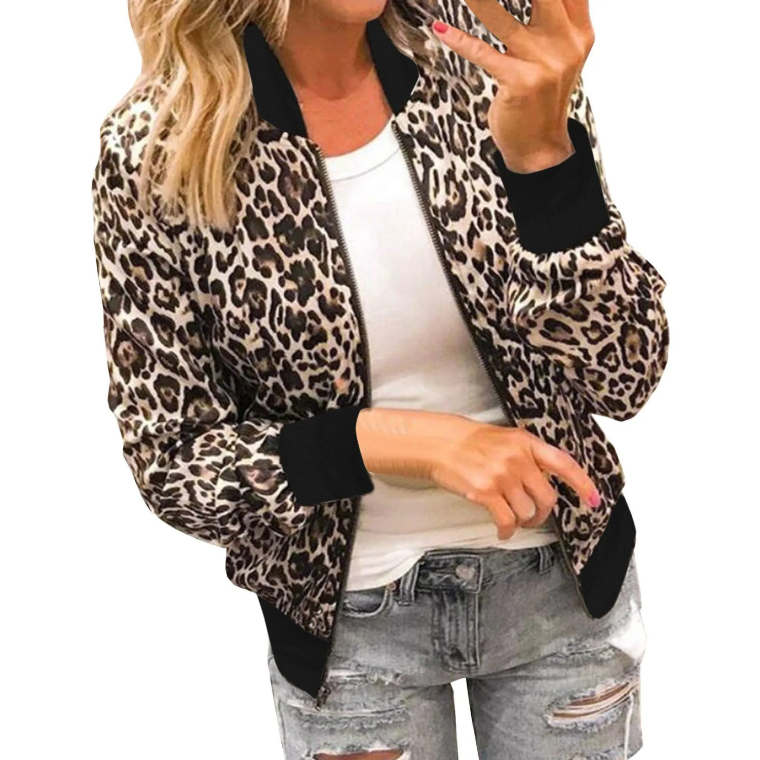 Rona - Bold Bomber Jacket with Leopard Print