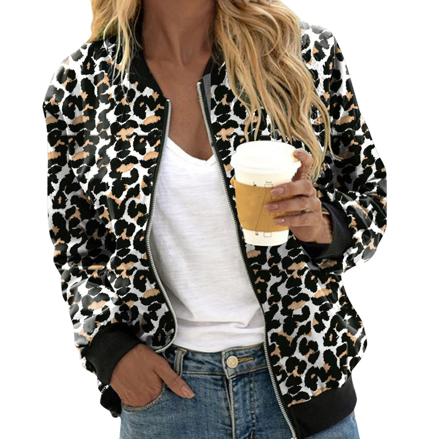 Rona - Bold Bomber Jacket with Leopard Print