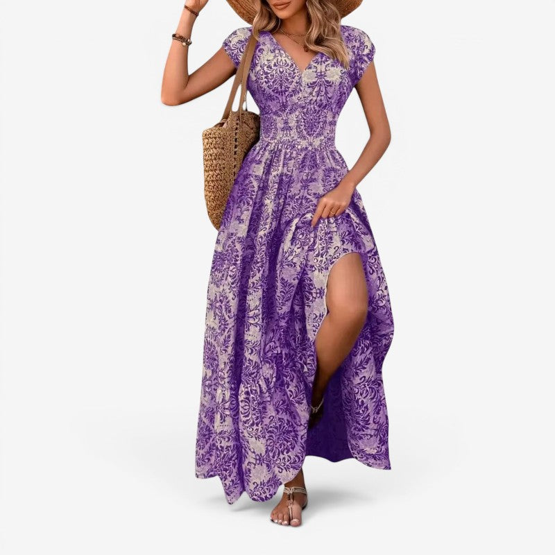 Women’s Maxi Dress with V-Neck and Pattern Print