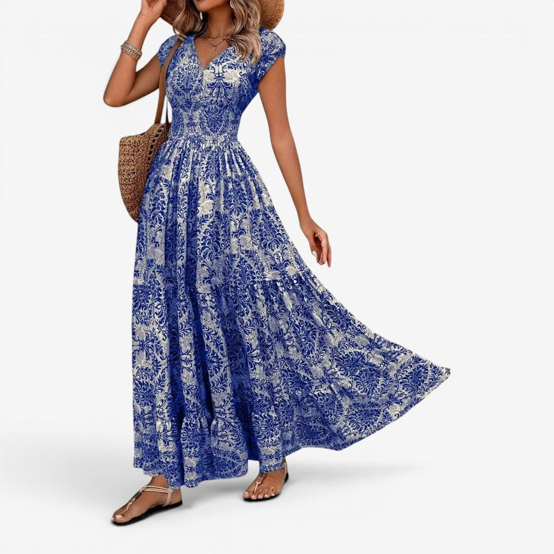 Women’s Maxi Dress with V-Neck and Pattern Print
