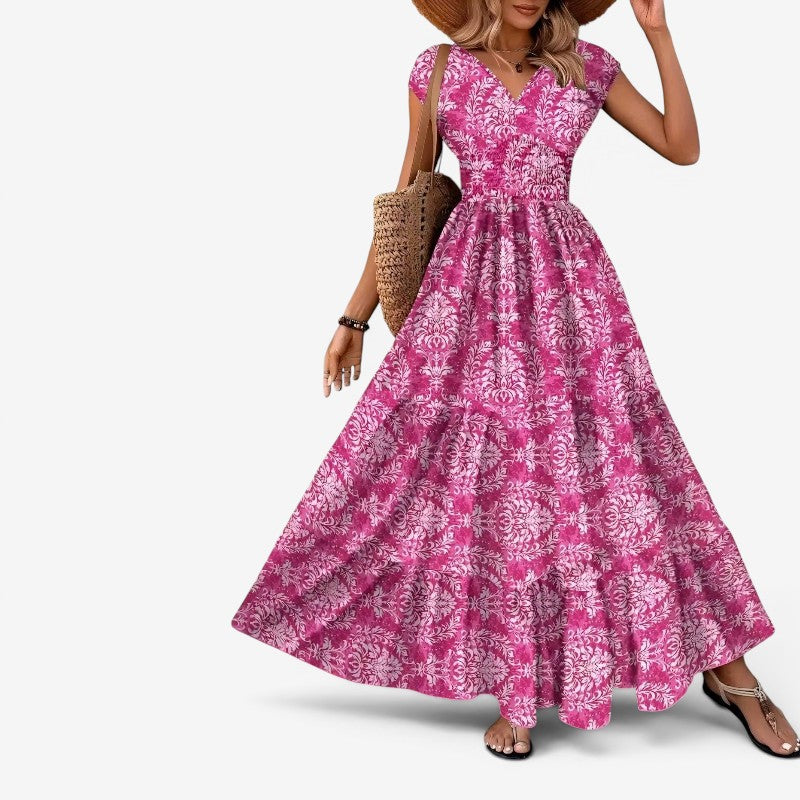 Women’s Maxi Dress with V-Neck and Pattern Print