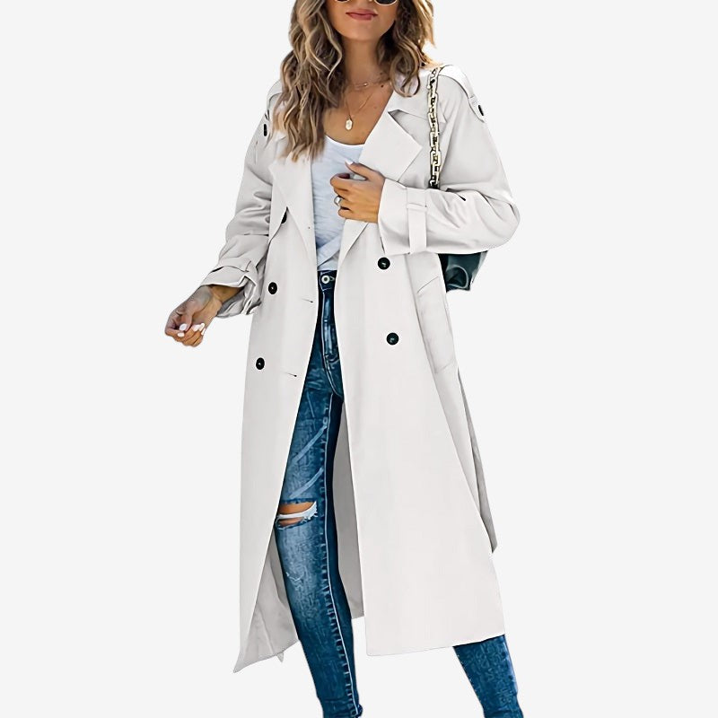 Long Sleeve Trench Coat with Lapel Collar