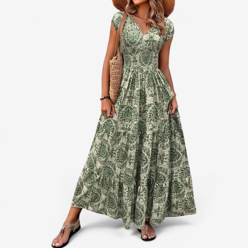 Women’s Maxi Dress with V-Neck and Pattern Print