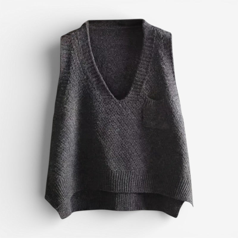 Amara - Gilet à col en V avec poche poitrine et design côtelé