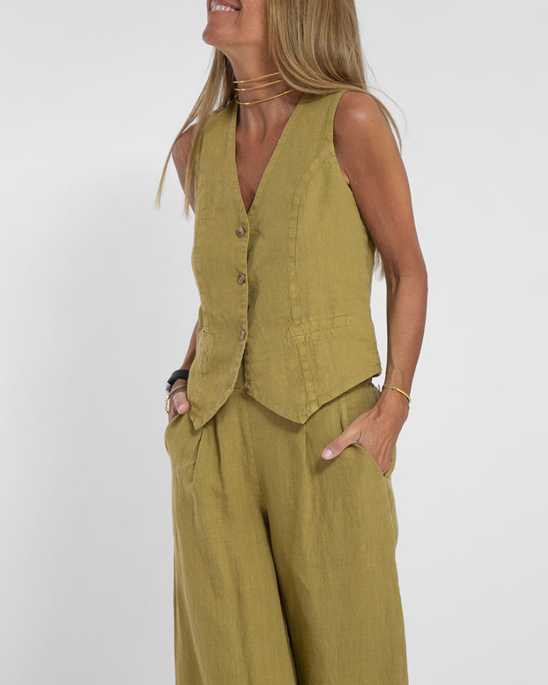 Lena - Set elegant din două piese cu pantaloni largi și vestă cu nasturi