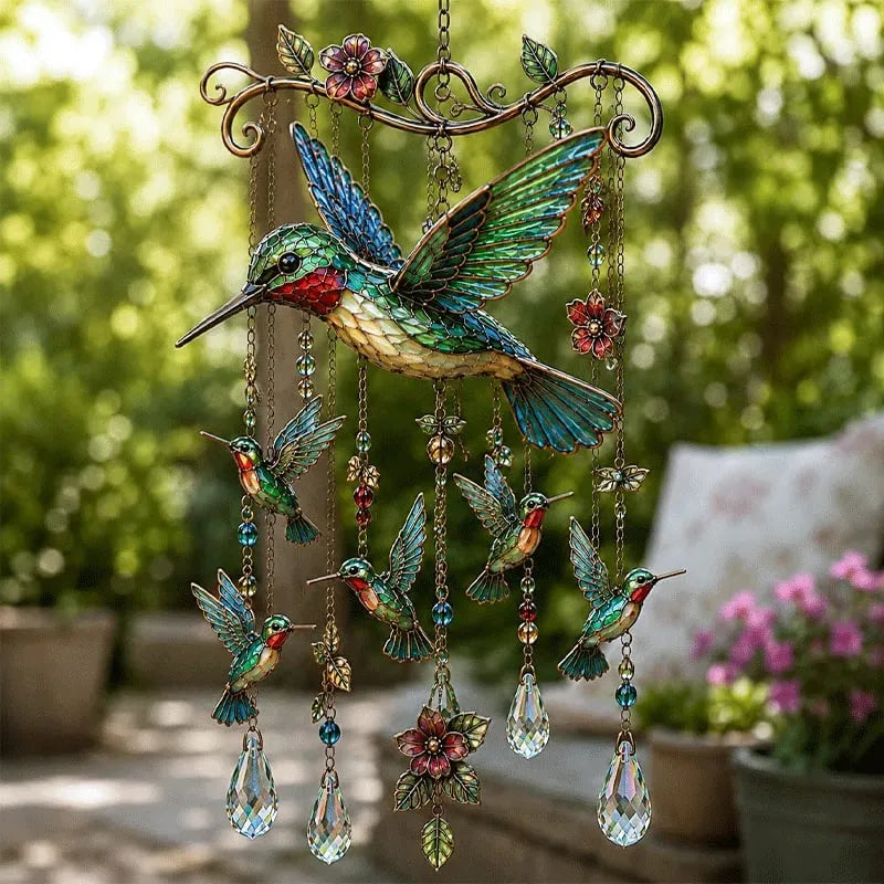 Birdglimmer – ornament pentru captarea razelor soarelui și clopoțel de vânt cu design cu păsări