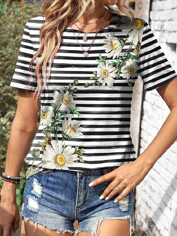 Emily - T-shirt élégant à manches courtes avec imprimé floral