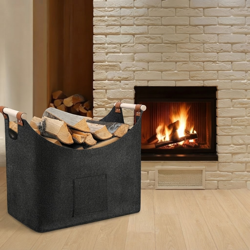 Foldflame - Cesto portalegna pieghevole con manici in legno